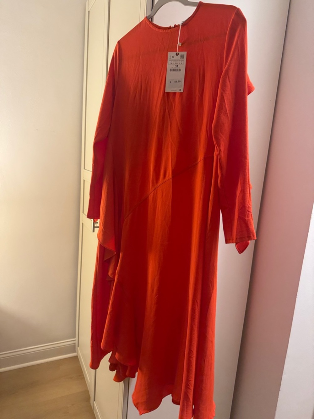 Women’s Orange/Red Asymmetric Long Sleeve Dress Size L